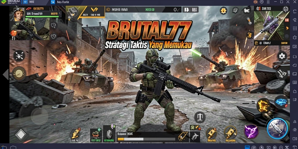 Tampilan gameplay strategis BRUTAL77 yang penuh aksi.