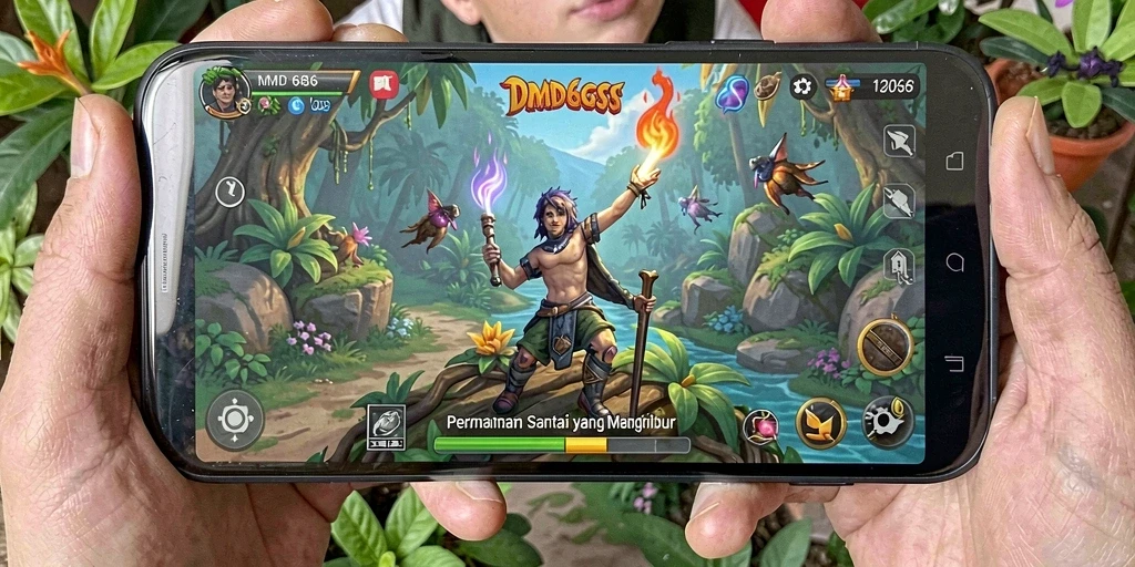 Tampilan gameplay DMD686 yang ceria dan menghibur.