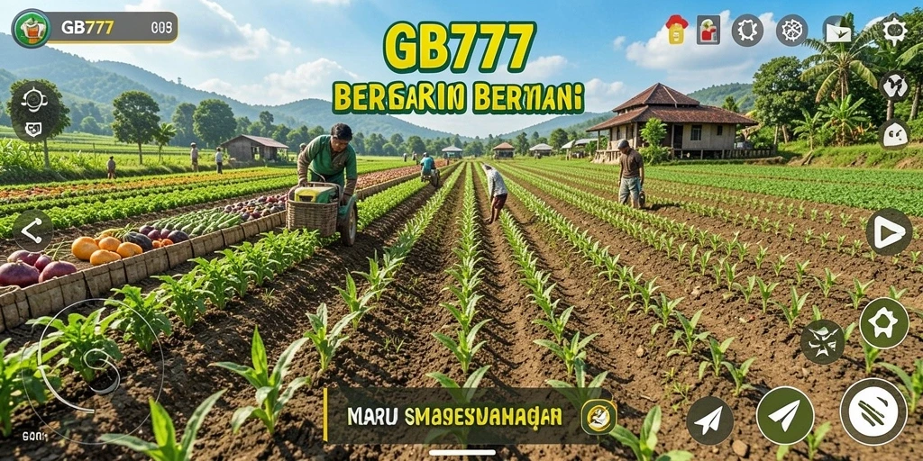 Screenshot dari <strong>GB777</strong> menampilkan suasana kebun yang ceria dan penuh warna.