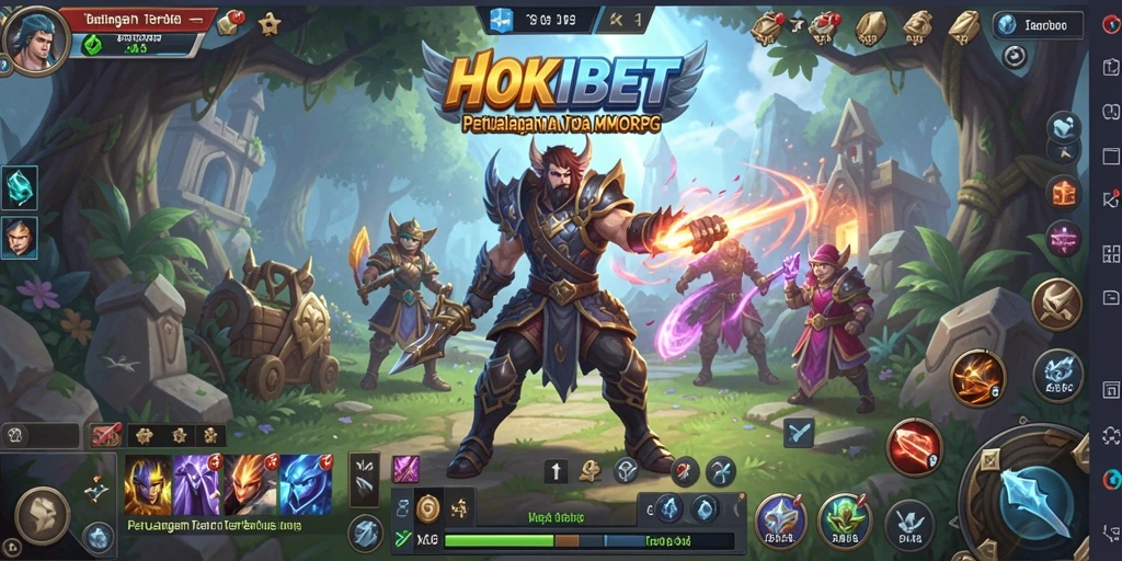 Tangkapan layar gameplay HOKIBET menampilkan pertempuran epik dan eksplorasi.