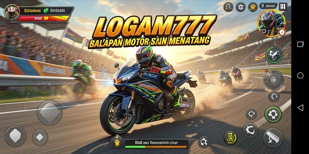 Screenshot LOGAM777 menampilkan balapan motor yang cepat dan penuh aksi.