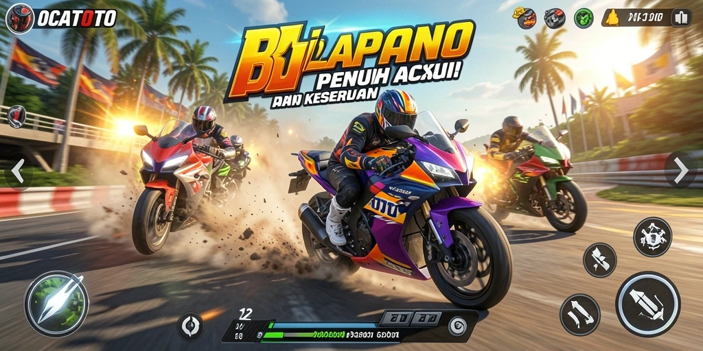 Tampilan screenshot OCATOTO menampilkan aksi balapan motor yang seru.
