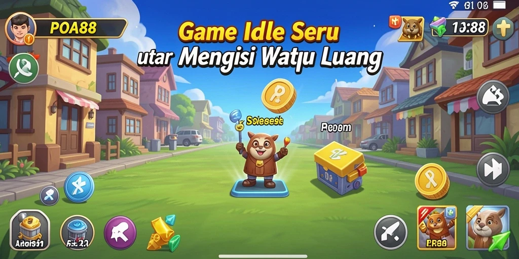 Screenshot gameplay POA88 menampilkan karakter yang beraksi dalam dunia Idle yang penuh warna.
