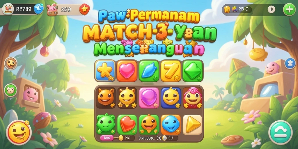 Tampilan permainan Match-3 yang penuh warna dan menantang.