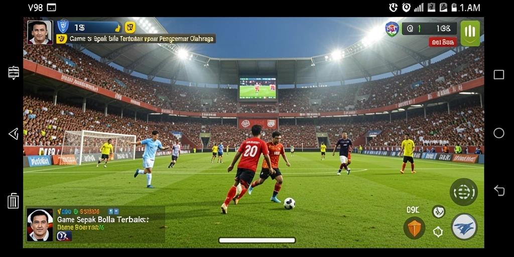 Tampilan seru gameplay V98 dalam pertandingan sepak bola.