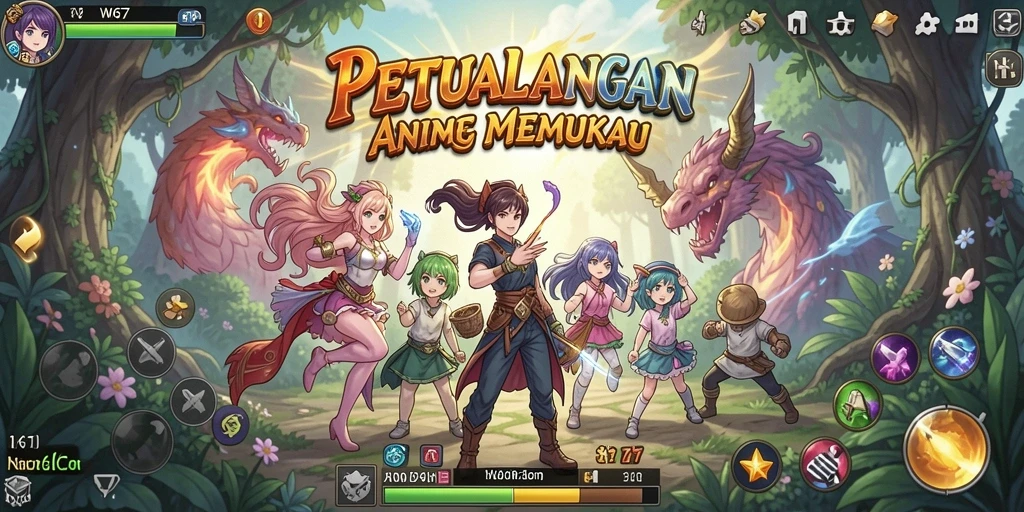 Screenshot gameplay W67 menunjukkan aksi pertarungan yang menarik dalam dunia anime.